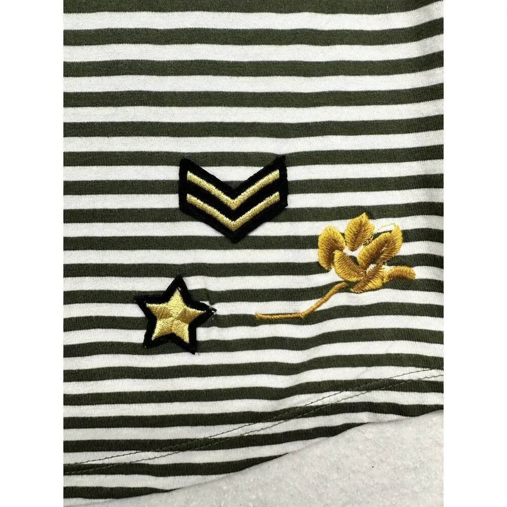 Lauren Ralph Lauren Women Large Shirt Stripe Green Cotton Modal Military Support - Picture 5 of 9